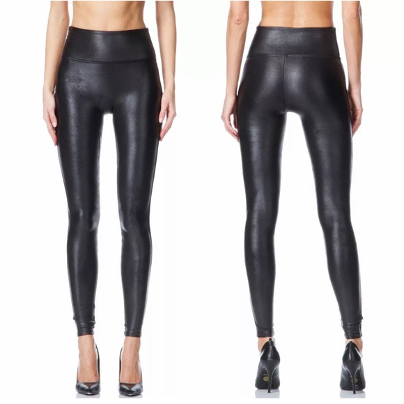 SPANX READY TO WOW FAUX LEATHER BLACK LEGGINGS 2437 SEXY PANTS SIZE S PETITE P - Picture 1 of 14